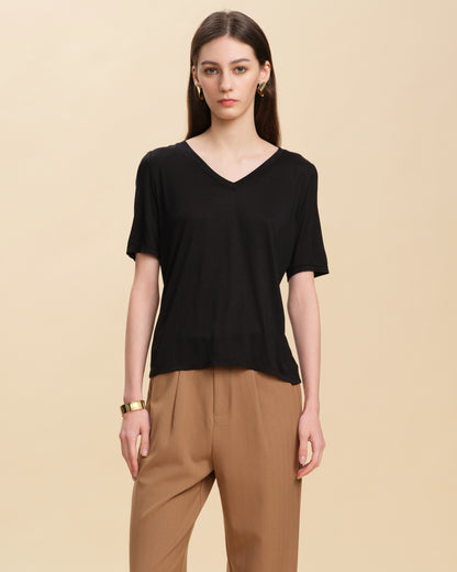 Relaxed Silk Knit V-Neck Tee