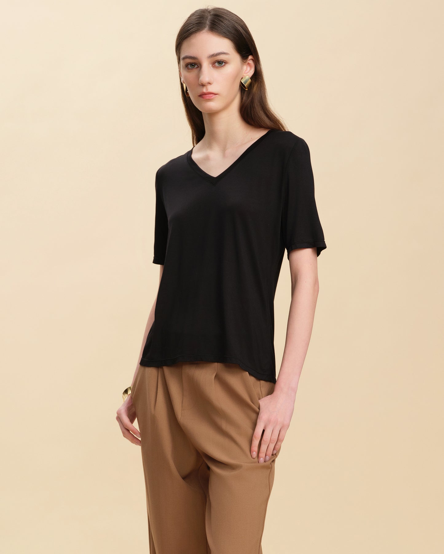 Relaxed Silk Knit V-Neck Tee