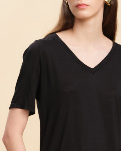 Relaxed Silk Knit V-Neck Tee