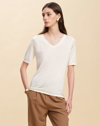 Relaxed Silk Knit V-Neck Tee