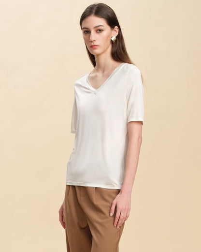 Relaxed Silk Knit V-Neck Tee