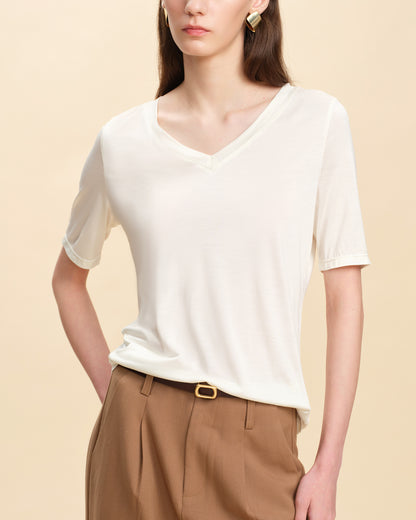 Relaxed Silk Knit V-Neck Tee