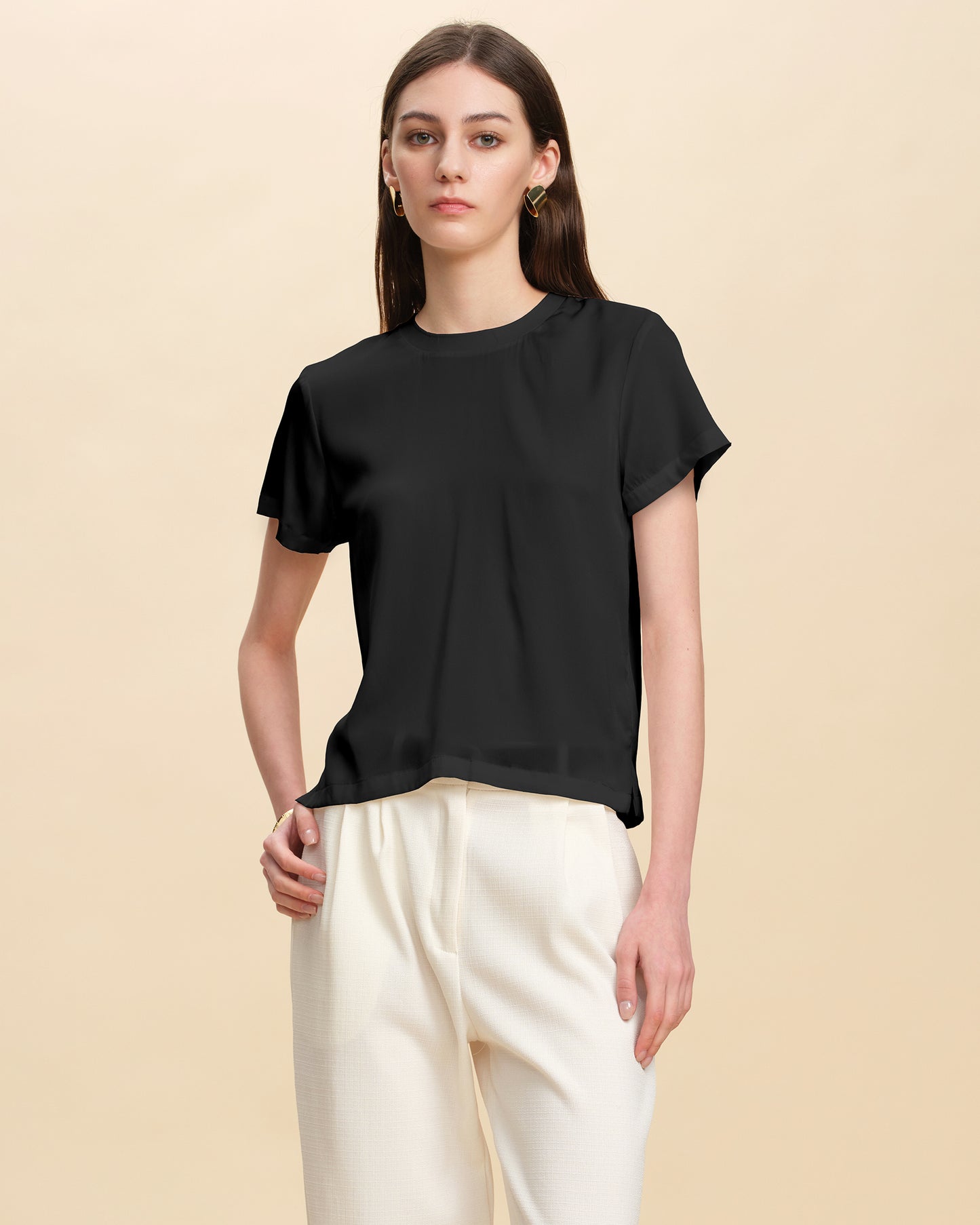 Classic Silk Top with Round Neck