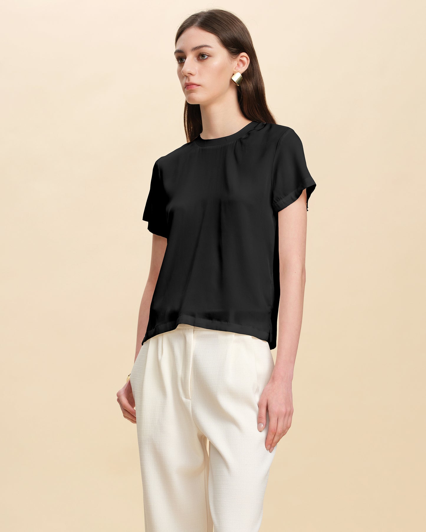 Classic Silk Top with Round Neck