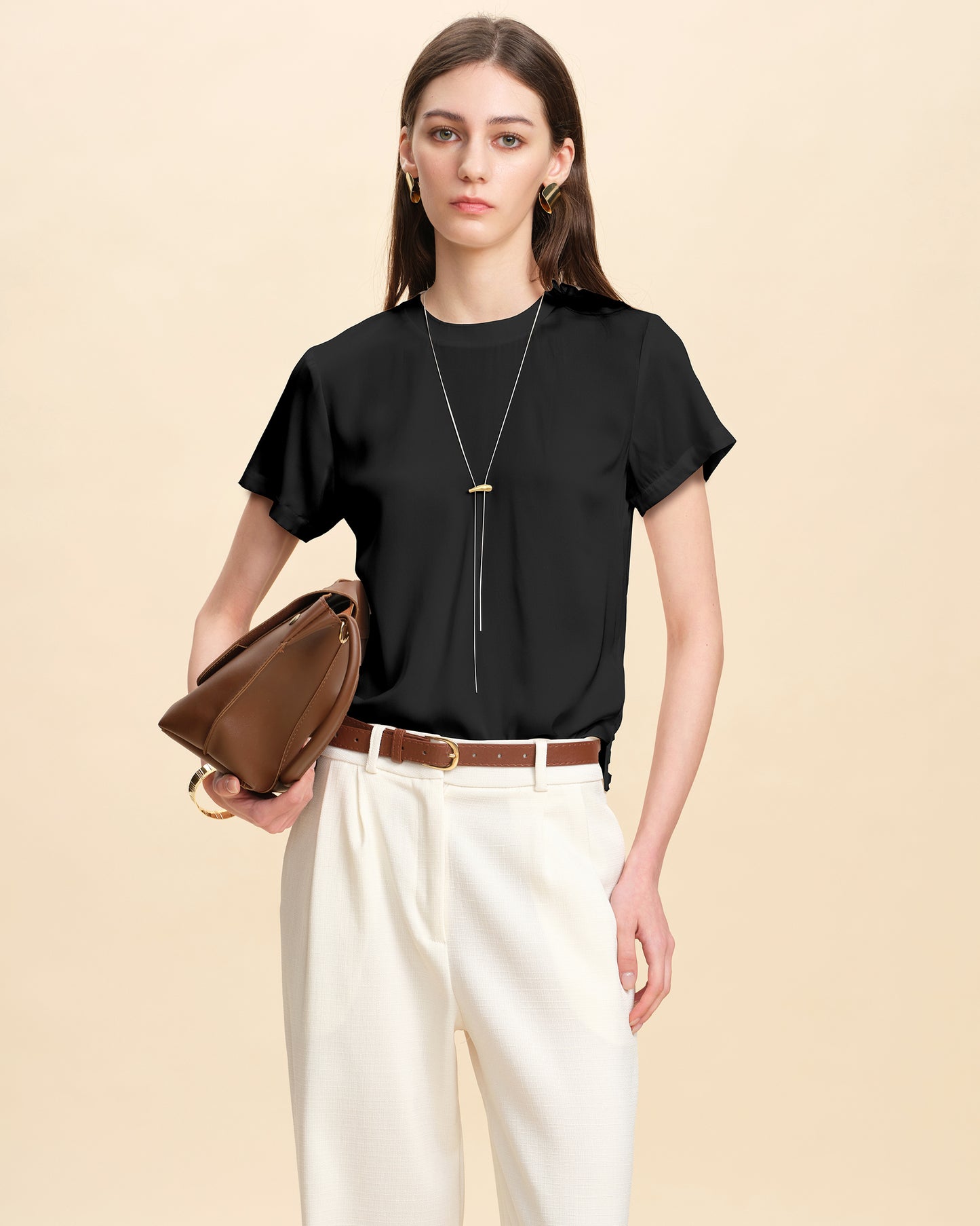 Classic Silk Top with Round Neck