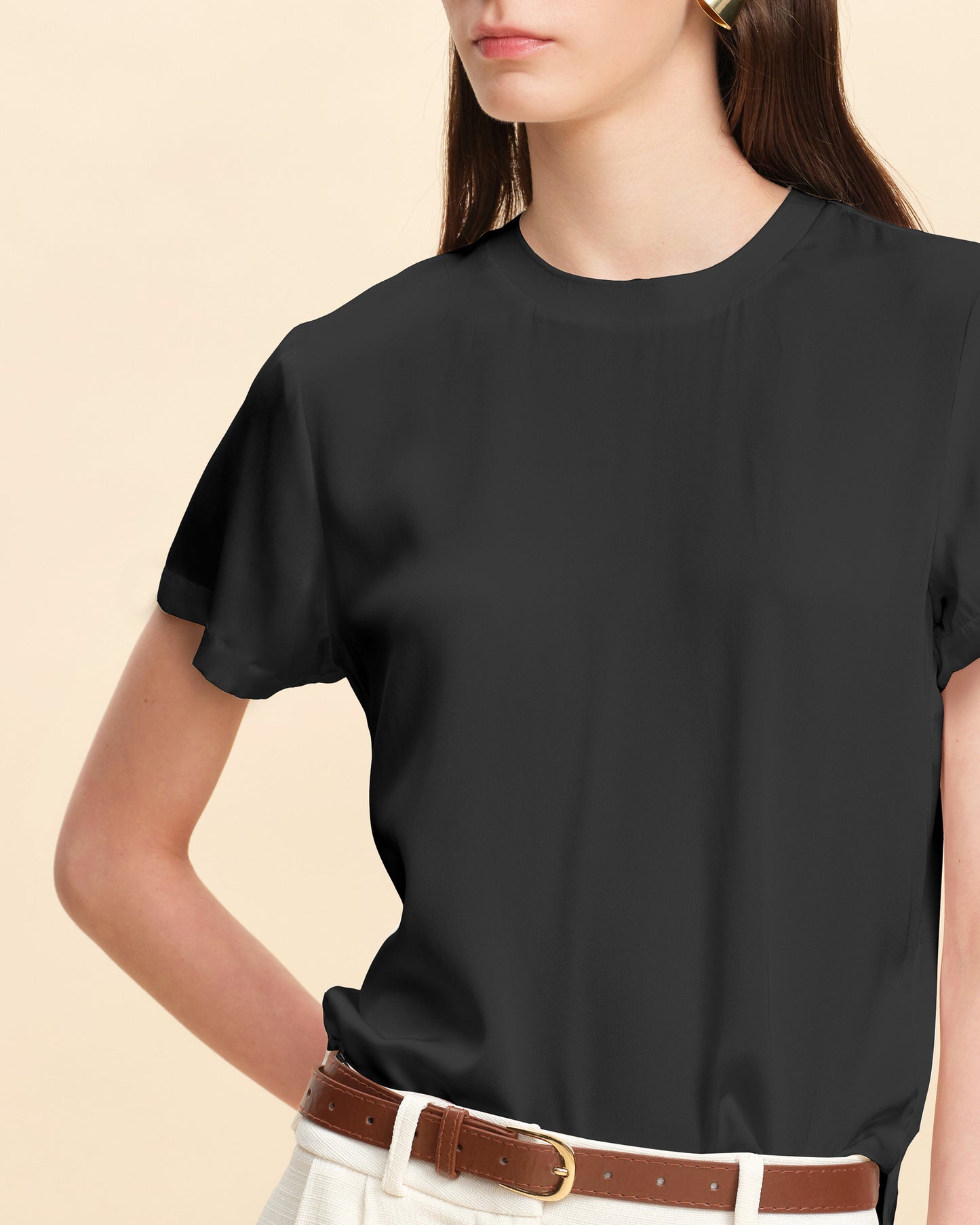 Classic Silk Top with Round Neck