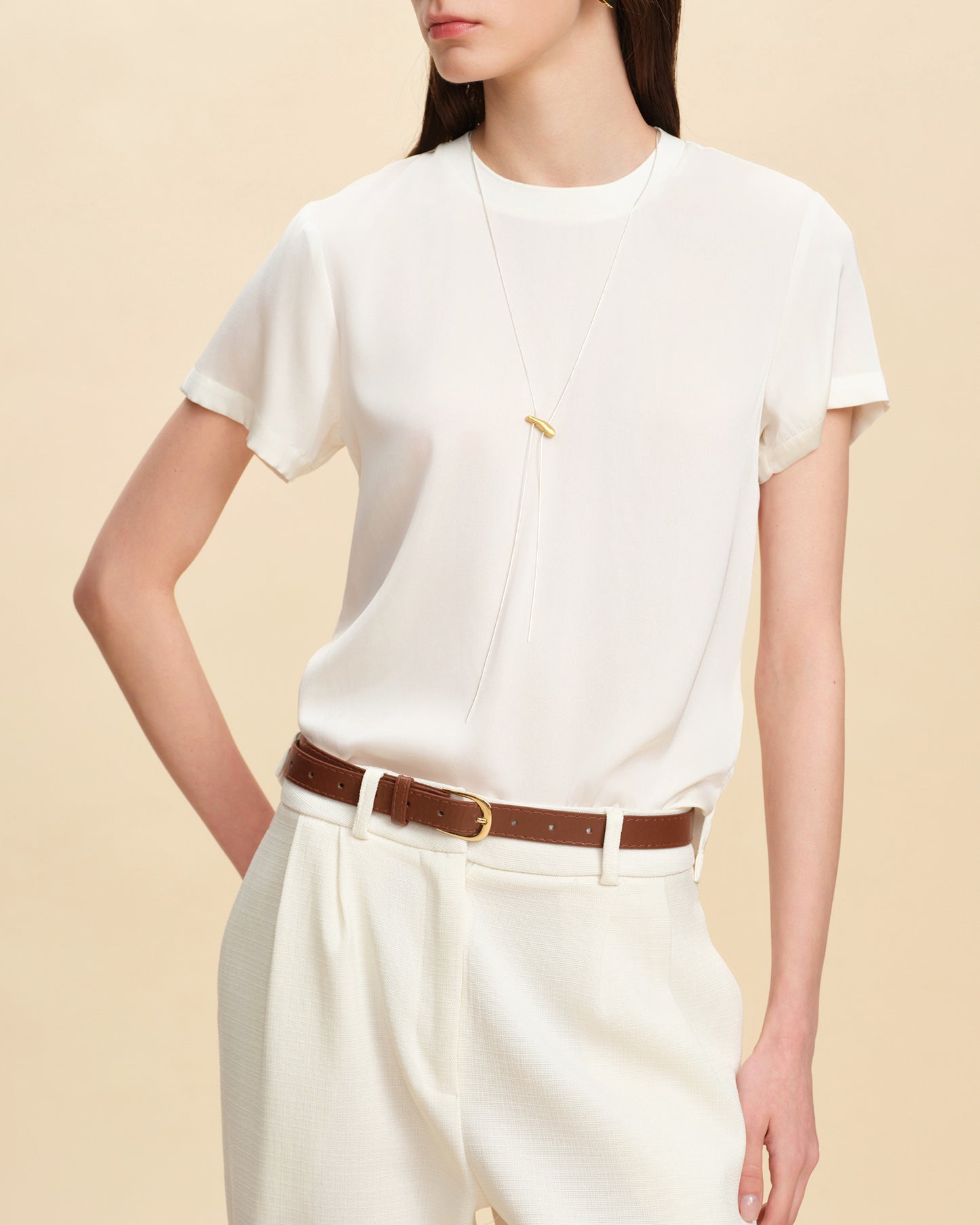 Classic Silk Top with Round Neck