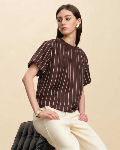 Simple Ribbed Trim Round Neck Top