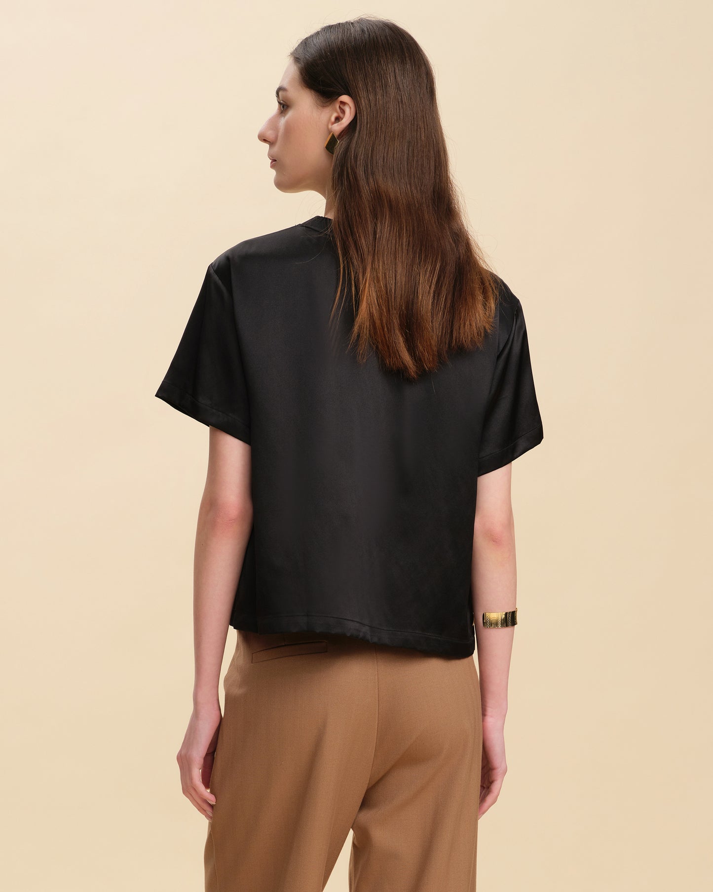 Silk Double Georgette Round Neck Short Sleeve Top