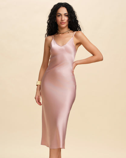 45° Bias-Cut Silk Satin A-Line Dress