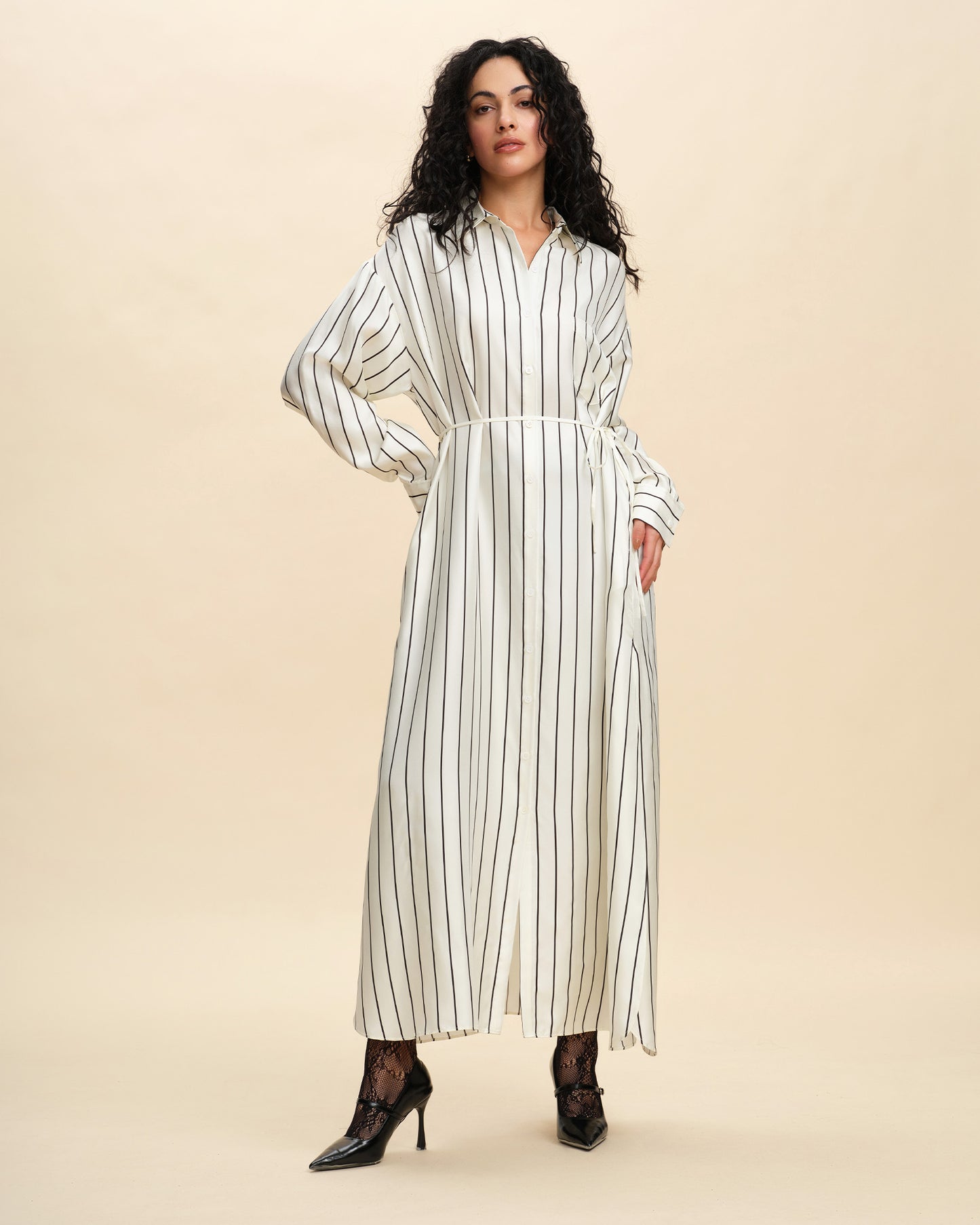 Oversized Silk Twill Batwing Shirt Dress