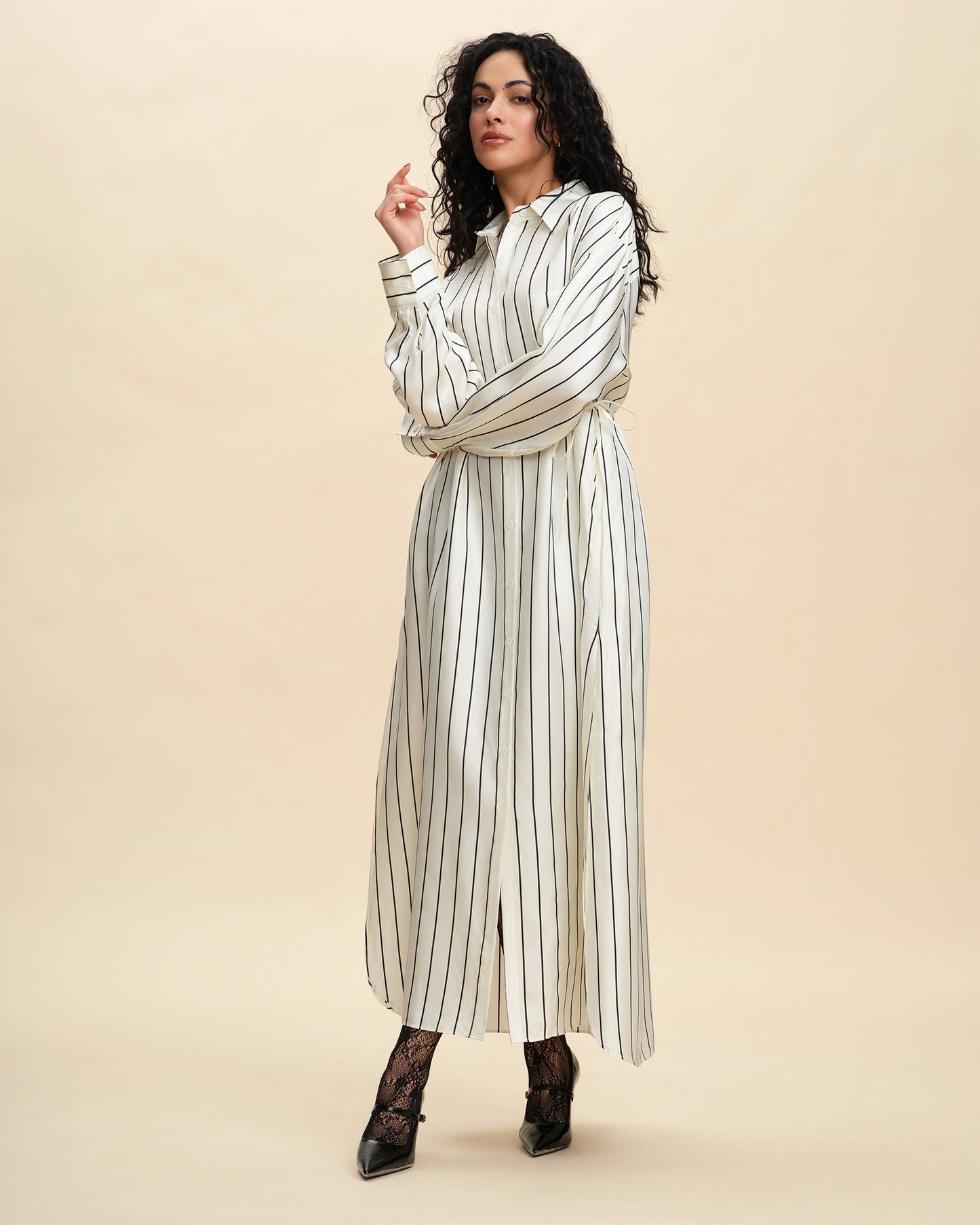 Oversized Silk Twill Batwing Shirt Dress