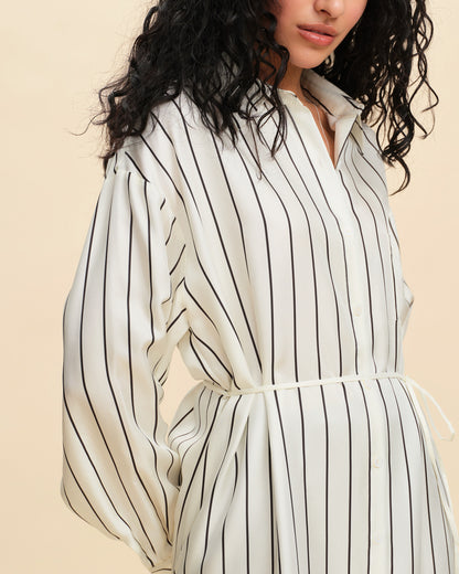 Oversized Silk Twill Batwing Shirt Dress