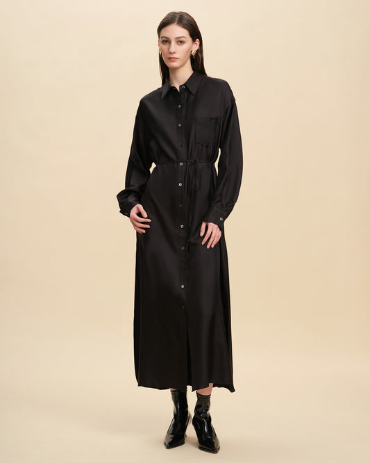 Oversized Silk Twill Batwing Shirt Dress