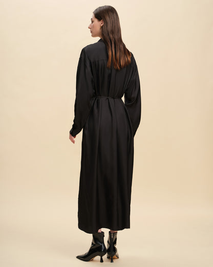 Oversized Silk Twill Batwing Shirt Dress