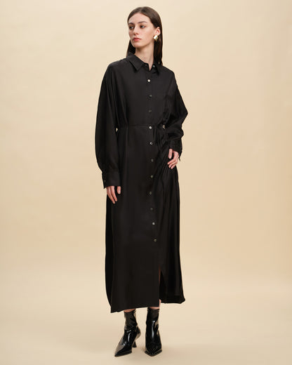 Oversized Silk Twill Batwing Shirt Dress