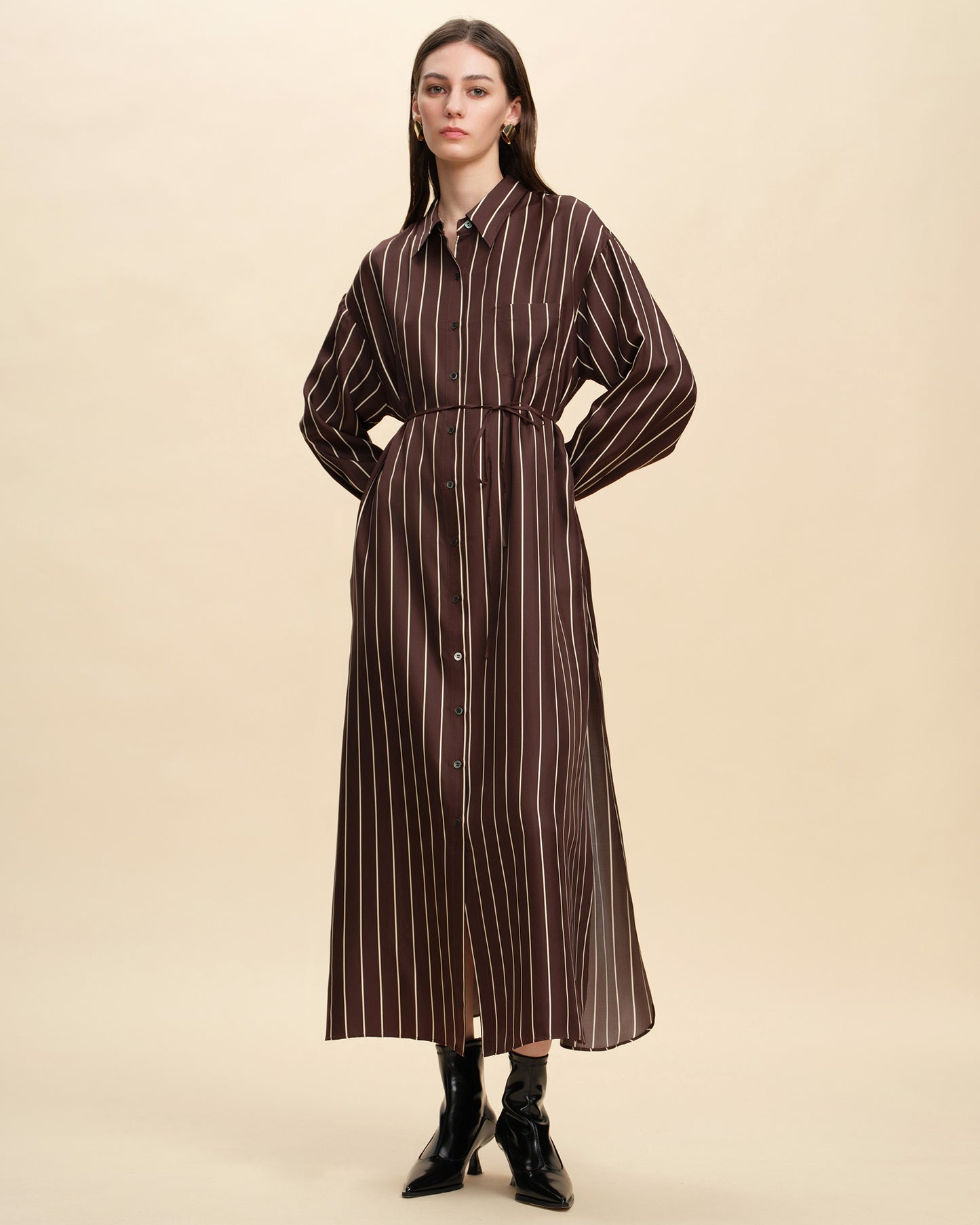 Oversized Silk Twill Batwing Shirt Dress