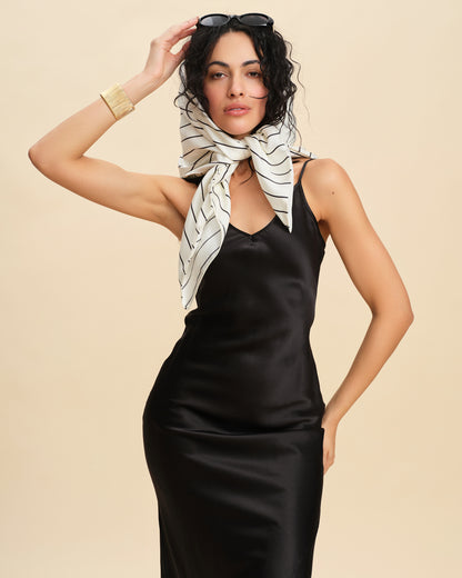 Chic Striped Square Silk Scarf