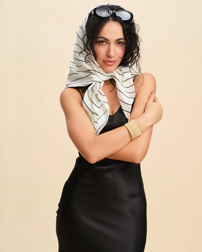 Chic Striped Square Silk Scarf